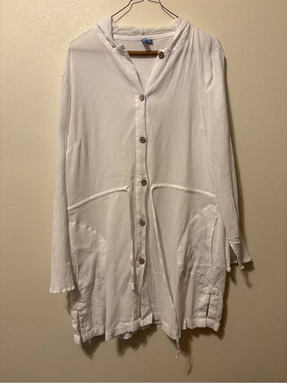 Lightweight White Hooded Button-Front cover up